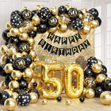 50Th Birthday Decorations For Men Women With Happy 50Th Birthday Decorations Banner 50 Balloon Number, Black And Gold 50Th Birthday Balloons Kit For 50Th Birthday Party Decorations