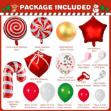 165Pcs Christmas Balloons Garland Arch Kit, Xmas Red White Green Holiday Party Balloon Decorations With Candy Cane Gifts Box Red Star Foil Balloons For Christmas Themed Birthday Party Supplies