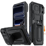Heavy Duty Rugged Phone Case for iPhone 17 Pro Max with Semi-Automatic Card Slot, RFID Blocking, Kickstand, and Camera Lens Cover, Black, 6.9 Inch