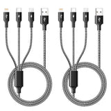3 In 1 Multiple Charging Cable(2Pack 4Ft), Braided Multi Charger Cord Fast Charging Cable Universal Usb Cable With Type C/Micro Usb Port For Cell Phones, Iphone 16 15 14 13 Series, Tablets, More