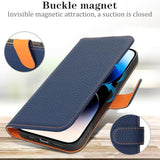 Genuine Leather Wallet Case for iPhone 14 Pro 6.1 Inch with 4 Card Slots, Blue and Orange Color Combination