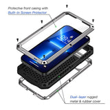 Heavy Duty Metal Case for iPhone 13 Pro 6.1 inch - Shockproof Rugged Cover with Built-in Glass Screen Protector - Silver