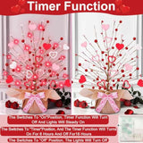 Valentine'S Day Tree Tabletop Decorations With 20 Red Lights, Timer, Battery Operated - 16 Inch, Pink & White Hearts, 32 Red Berries - Perfect For Home, Table, Bedroom, Indoor Party & Wedding Decor