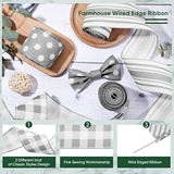 Grey Wired Edge Ribbon Plaid Ribbon 3 Rolls 2.5 Inch Farmhouse Ribbon