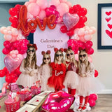 Galentines Day Balloon Garland Arch Kit Red Hot Pink And Macaron Pink Balloons With Heart Lip Balloons Curtains Backdrop For Girls Valentine'S Day Galentines Day Party Anniversary Party Decoration