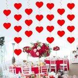 Red Hanging Heart Party Decorations - 24 Pcs Pre-Assembled Ceiling Hanging Swirls For Valentines Day, Galentines Day