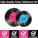50's Record Party Tableware Set: Retro Vinyl Plates & Napkins for 24 Guests