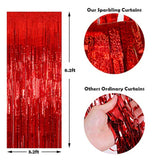 3 Pack Red Foil Fringe Curtains 3.2x8.2ft Party Backdrop for Birthdays & Events