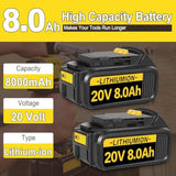 2Pack 8.0Ah Replacement For Dewalt 20V Max Battery Compatible With Dewalt 20V Battery Cordless Power Tools Replace For Dewalt Battery Dcb201 Dcb200 Dcb205 Dcb207 Dcb206