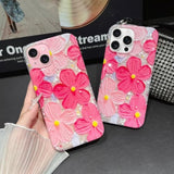 For Iphone 15 Plus Case Flowers Women Girly Aesthetic Sparkle Translucent Cute Floral With Phone Strap Charms Wristlet Oil Painting Shockproof Protective Phone Cases For Iphone 15 Plus Hot Pink