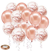 Rose Gold Confetti Balloons: 50-Pack Latex Balloons with Ribbon