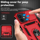 For Iphone 12 Mini Case With Slide Lens Cover, Hd Screen Protector, Military Grade Drop Protection, Magnetic Rotated Ring Holder Kickstand Phone Cases (Red)