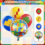 Building Block Birthday Party Decorations Supplies Kit - Balloons Tablecloth Banners Cake Toppers Foil Balloons Tattoo Stickers - Birthday Decorations For Kids Boys Girls Building-Themed Celebration
