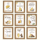 Classic Pooh Bear Baby Shower Decorations - 9 Winnie Table Signs Decor, Vintage Pooh Quotes Winnie Party Supplies, Baby Welcome Sign For Birthday Parties, Gender Reveal, Table Centerpieces