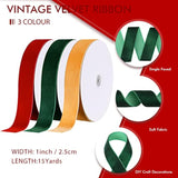 3 Rolls Christmas Velvet Ribbon Single Face Velvet Ribbon Vintage Velv