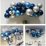 Navy Blue And Silver Balloons, 12 Inch Metallic Latex And Confetti Balloons For Birthday, Baby Shower, Graduation Decorations
