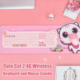 Cute Cat 2.4G Usb Wireless Keyboard And Mouse Combo, Silent Keys, Candy Colors, Compatible With Notebook, Pc (Pink110Keys)
