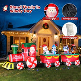 12 Ft Christmas Inflatable Train With Santa Claus, Snowman, Penguin, Dog, Blow Up Santa Train Yard Decorations Built-In