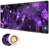 Xxl Gaming Mouse Pad, Extra Large Waterproof Desk Mat For Office Gaming, Non-Slip Rubber Base Durable Stitched Edge, Easy To Clean, Purple Butterfly