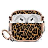 For Cute Airpods 3 Case (2021) With Safety Lock,Compatible Leopard Print Airpod 3Rd Generation Case For Women Girly With Keychain-Gold