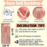 4 Pack Rose Gold Fringe Curtain Backdrop, 3.2Ft X 8.2Ft Metallic Tinsel Foil Fringe Streamers Background For Photo Booth Birthday Wedding Baby Shower Carnival Easter Mother’S Day Party Decorations