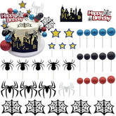 36Pcs Spider Cake Topper Spider Web Cake Decoration Spider Themed Cake Decorations Glitter Red Blue Black Balls City Star Cupcake Topper For Boys Men Birthday Party Baby Shower Supplies