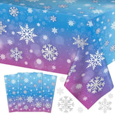 3 Pcs Winter Snowflake Tablecloth - Frozen Wonderland Plastic Table Cloth Disposable Rectangular Snowflakes Table Cover For Frozen Birthday Party Supplies And Christmas Tables Decorations,108 X 54Inch
