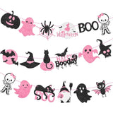 Halloween Party Banner 2pcs Ghost Pumpkin Bat Skull Cutout Banners Boo Birthday Decorations