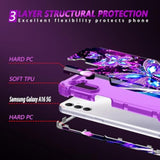 Glow in the Dark Heavy Duty Shockproof Case for Samsung Galaxy A16 5G 6.7 inch, Purple, 3 in 1 Design with Plastic Bumper and Silicone Inner Frame