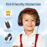 Kids Headphones Wired With Microphone, 85/94Db Volume Limit Headphones For Kids, Portable Wired Headphone With Shareport, Stereo Sound Foldable Headset For School/Tablet//Kindle, Black Red