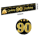 Happy 90th Birthday Banner – Black & Gold Party Sign for Indoor/Outdoor 90th Celebration Decor