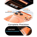 Clear Magnetic Phone Case for iPhone 17 Pro Max with Magsafe and Camera Control, Aluminum Camera Frame, Military Grade Protection, Orange Color