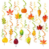 Thanksgiving Swirls For Hanging Fall Decororations - 45 Pcs Pumpkin Maple Leaves Foil Hanging Autumn Decorations For Home Office School Thanksgiving Autumn Harvest Ceiling Streamers Party