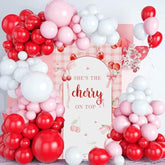 127Pcs Red Pink White Balloons Arch Kit, She Is The Cherry On Top Banner Backdrop, Cherry Birthday Bridal Shower Party Decorations, Fruit Baby Shower Balloons Garland Party Decor