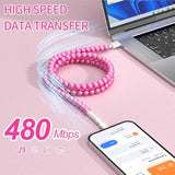 Usb A To Usb C Cable, For Iphone 16 Charging Cord Fast Charging Cable 3.3Ft Elegant Pearl Beads For Girls Women For Iphone 15, For Ipad 10Th Generation, For Galaxy S25-Hot Pink