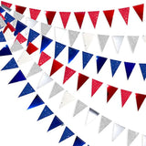 30 Ft Red Silver Blue Triangle Pennant Banner Bunting Double Sided Gli
