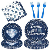 Denim And Diamonds Party Decorations Denim And Diamonds Birthday Plates And Napkins Forks Denim Themed Jeans Disposable Table Decor Supplies For Bachelor Bridal Shower Party Decor