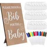 43 Pcs Baby Shower Games White Bibs Design, Include Wooden Baby Shower Game Sign, 30 Diy Blank White Bibs, 12 Markers For Gender Reveal Party Decorating Supplies(Classic Style)