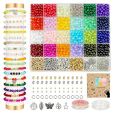 1400pcs 6mm Glass Beads Kit – 24 Colors Crystal Beads & Charms for DIY Jewelry