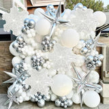 Metallic Silver And White Balloon Arch 128Pcs Winter Wonderland Snowflake Balloon Arch Perfect For Christmas Decor Snowman Birthday Parties, New Year,Princess Party, And Snowflake Party Decorations