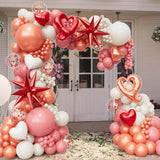 Valentines Day Balloons Arch Garland Kit,160Pcs Dusty Pink, Sand White, Pearl Rose Gold, Red Heart Confetti, Love, Star Balloons For Valentine'S, Anniversary, Wedding Party Decorations