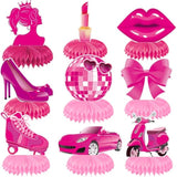 9pcs Pink Princess Honeycomb Centerpieces for Girls Birthday, Bridal & Baby Shower