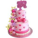 36pcs Hot Pink Cake Toppers — Pink & Gold Balls with Shiny Stars for Parties