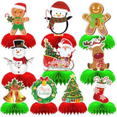 10 Pc Christmas Honeycomb Centerpieces with Gingerbread Snowman Santa for Table Decor