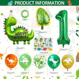 Green Dinosaur 1st Birthday Decor Set with Balloons & Tattoos for Kids
