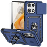 Moto G 2025 Case with Camera Cover HD Screen Protector Magnetic Ring Navy Blue