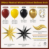 144Pcs Magical Wizard Balloons Arch Kit, Burgundy Mustard Yellow Black Metallic Gold Confetti Balloons S-Shaped Balloons 260 Balloons For Magic Themed Birthday Baby Shower Party Decorations