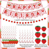 Strawberry Birthday Party Decorations Strawberries Happy Birthday Banner Honeycomb Balls And Hanging Swirls Strawberries Paper Banner Set For Strawberry Theme Birthdays Party Supplies