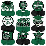 9Pcs Graduation Table Honeycomb Centerpieces, 2026 Green Black Congrats Grad Centerpieces for Tables Honeycomb for Class of 2026 Graduation Party Table Decorations