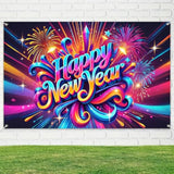 Happy New Year Backdrop 71x43in Fireworks Banner for Party Photo Booth